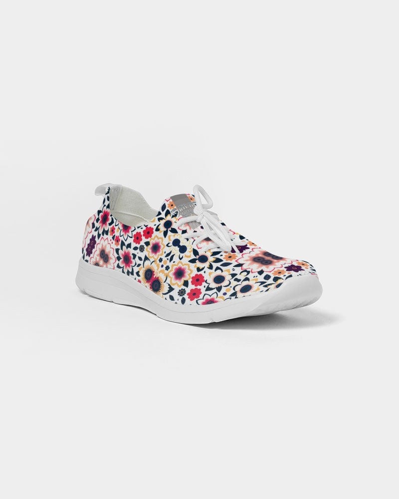 Abstract flower pattern Women's Lace Up Flyknit Shoe