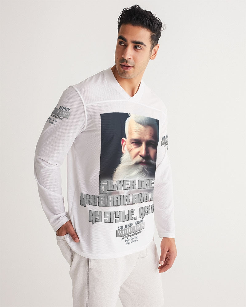 Silver Grey white hair and beard, my style my way Men's Long Sleeve Sports Jersey