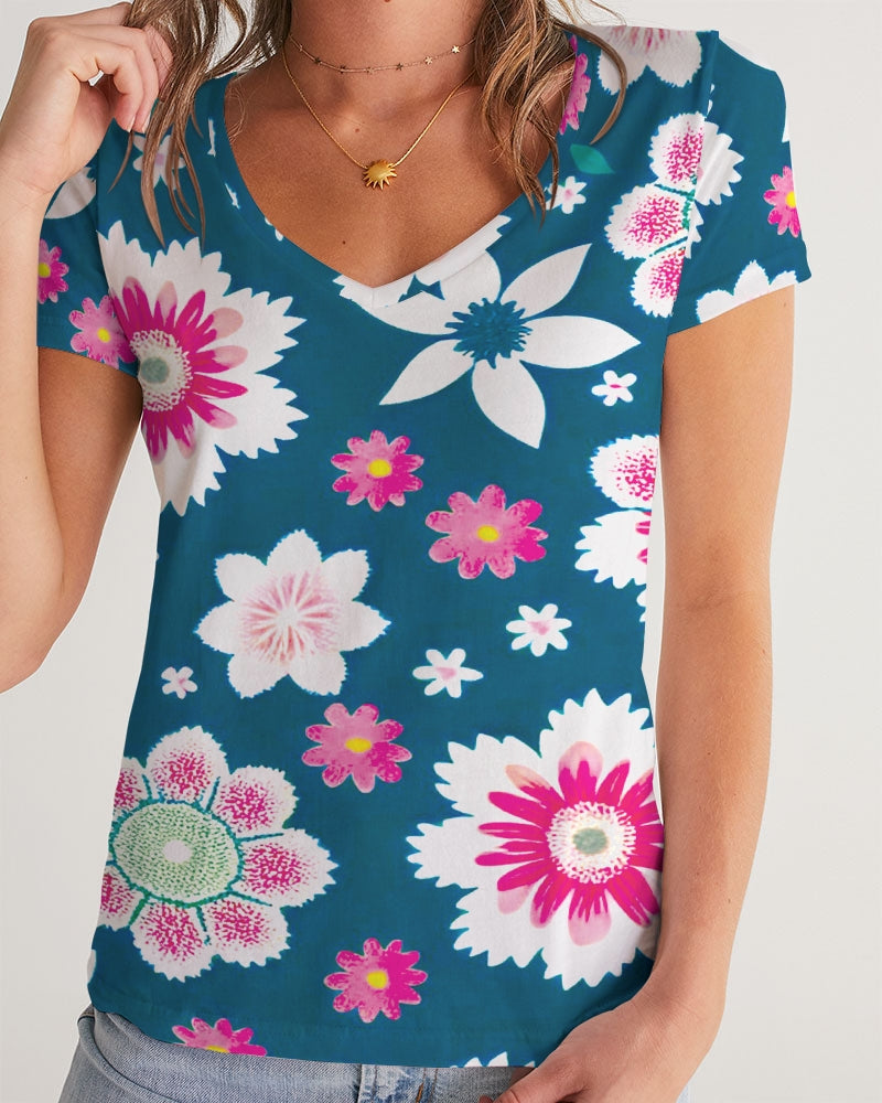 Beautiful floral pattern Women's All-Over Print V-Neck Tee