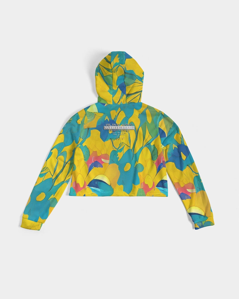 Beautiful yellow and blue hint of red pattern Women's Cropped Hoodie