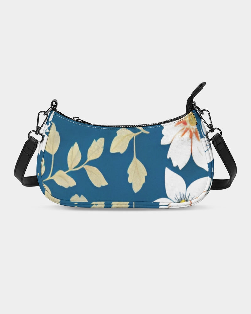 Dark blue background and white flower pattern Petite Canvas Pouch