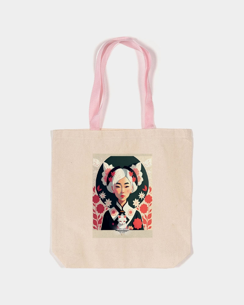 Asian silverfox Canvas Tote with Contrast-Color Handles | Q-Tees