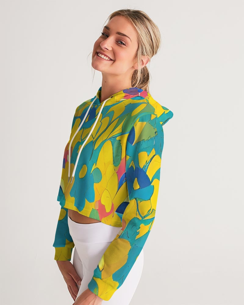 Beautiful yellow and blue hint of red pattern Women's Cropped Hoodie