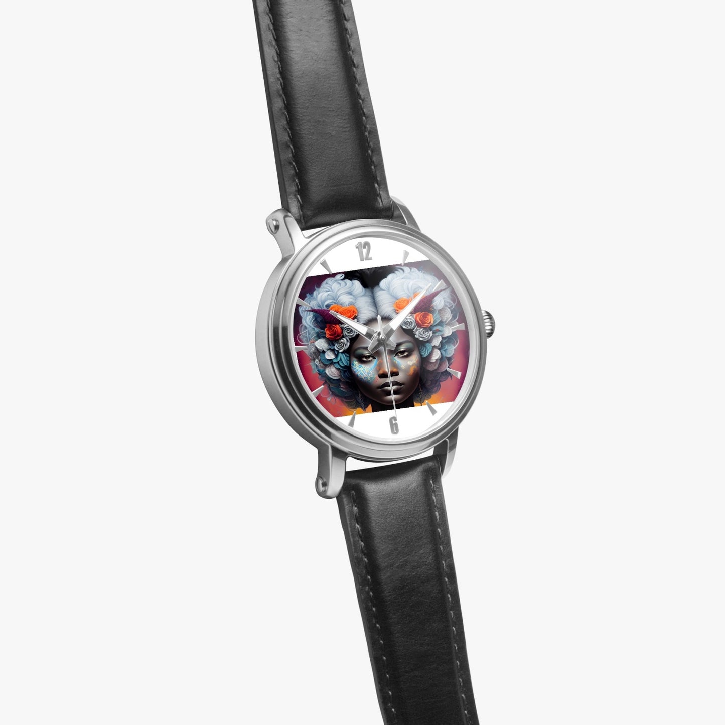 Black woman clock face Silver grey white hair inspiration 46mm Unisex Automatic Watch (Silver)