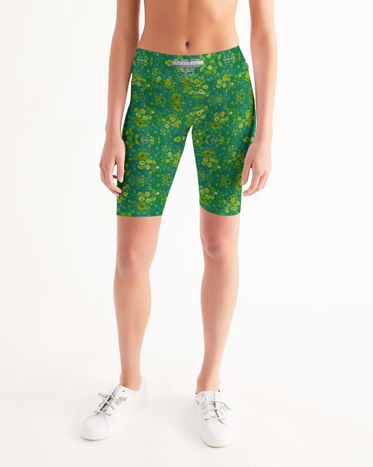 Green lush Repeat pattern Women's Mid-Rise Bike Shorts