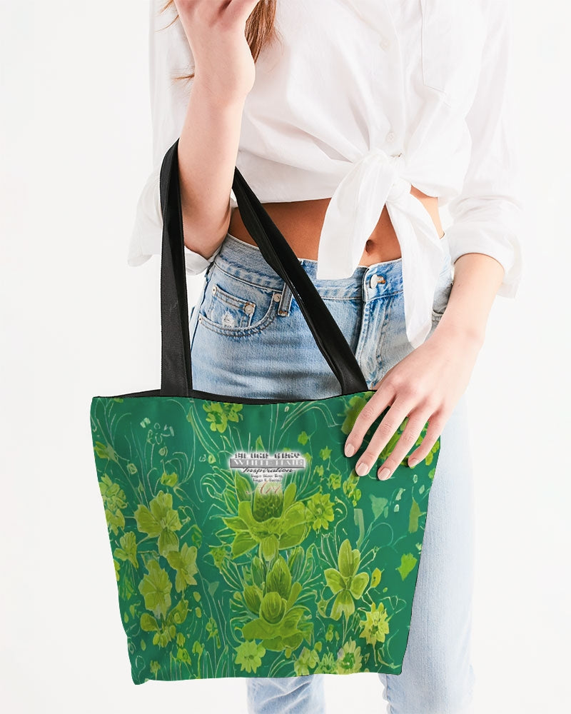 Lush green flower pattern design with logo Canvas Zip Tote