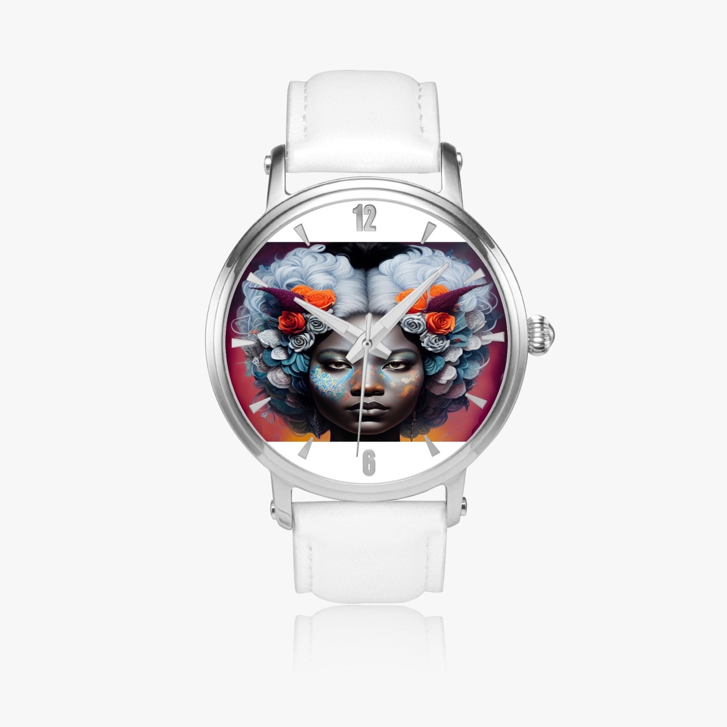 Black woman clock face Silver grey white hair inspiration 46mm Unisex Automatic Watch (Silver)