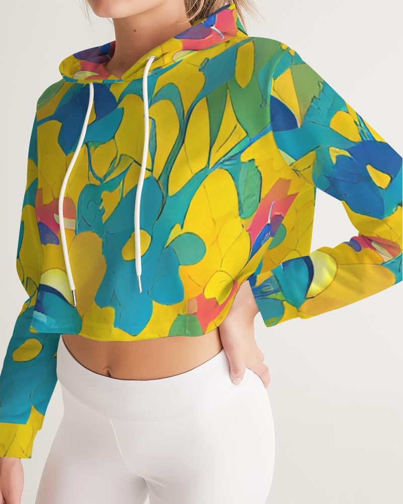 Beautiful yellow and blue hint of red pattern Women's Cropped Hoodie