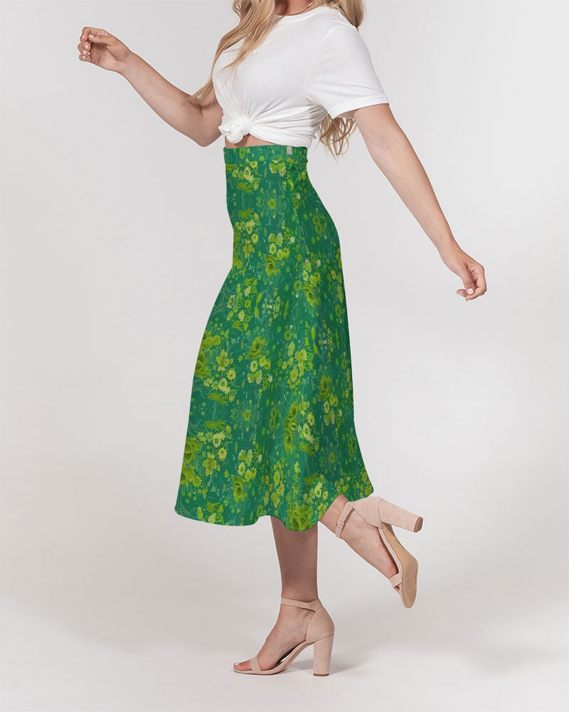 Green lush Repeat pattern Women's A-Line Midi Skirt