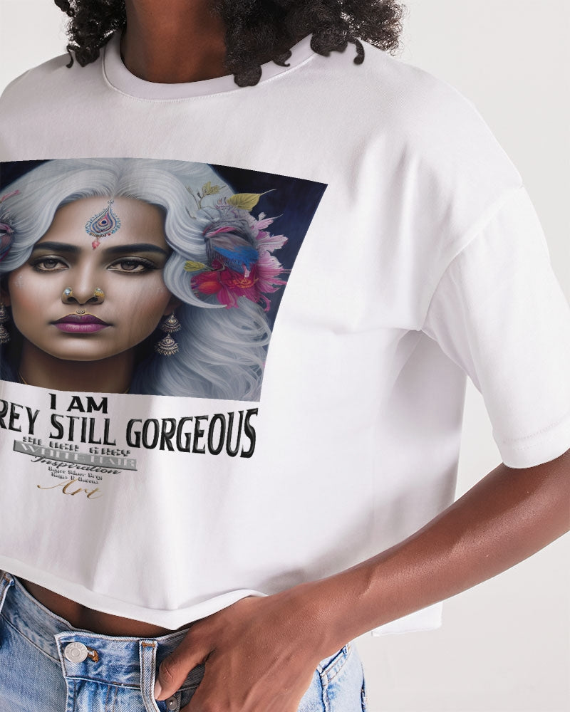 Promoting Indian women with silver grey hair Women's Lounge Cropped Tee