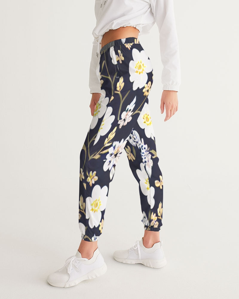 Pink flower black background Women's All-Over Print Track Pants