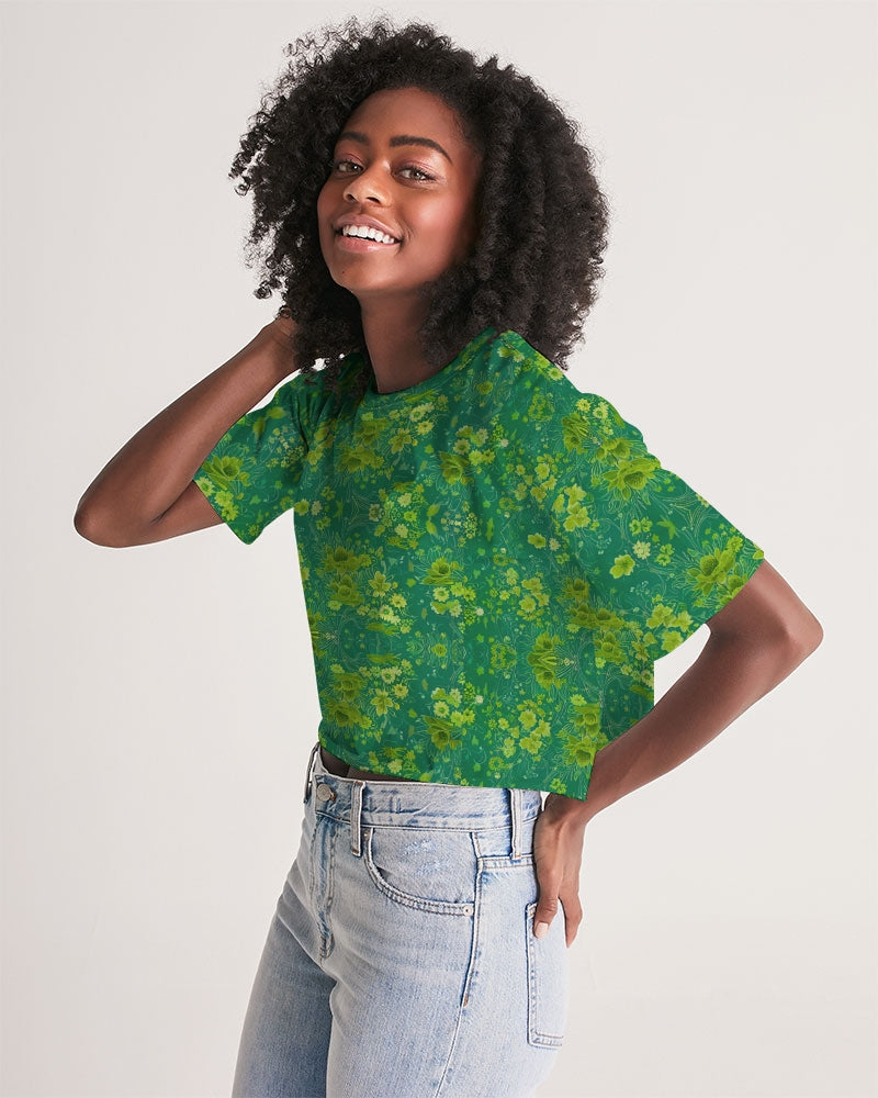 Green lush Repeat pattern Women's Lounge Cropped Tee