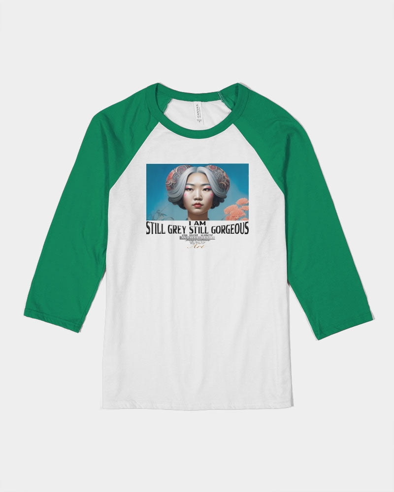 Promoting Asian women with silver grey Unisex Three-Quarter Sleeve Baseball Tee | Bella + Canvas