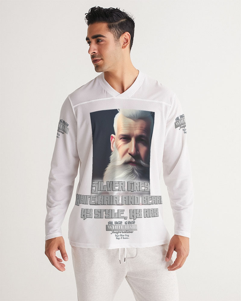 Silver Grey white hair and beard, my style my way Men's Long Sleeve Sports Jersey