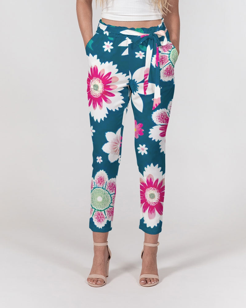 Beautiful floral pattern Women's All-Over Print Belted Tapered Pants