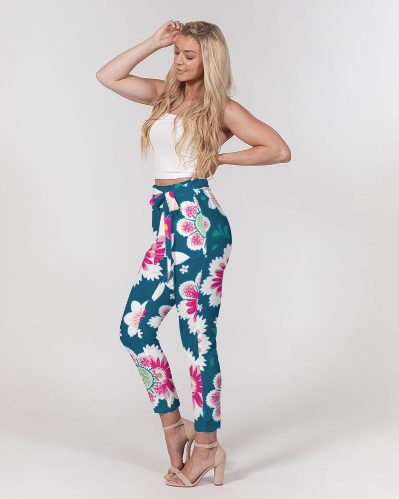 Beautiful floral pattern Women's All-Over Print Belted Tapered Pants