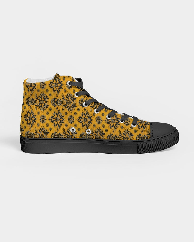 Orange and black roll pattern design Men's Hightop Canvas Shoe - Black