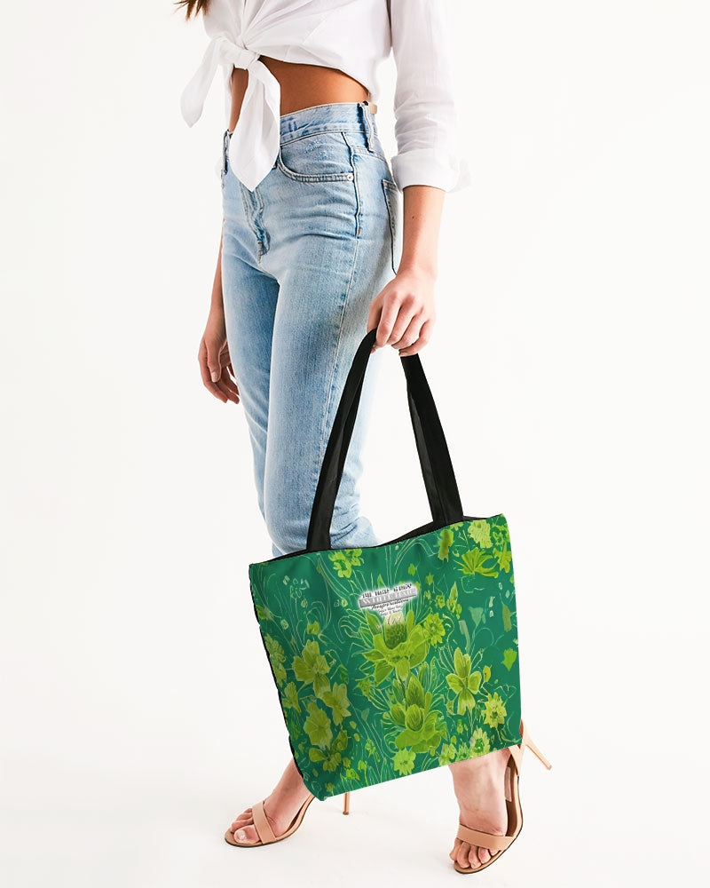 Lush green flower pattern design with logo Canvas Zip Tote