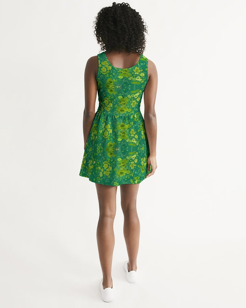 Green lush Repeat pattern Women's Scoop Neck Skater Dress