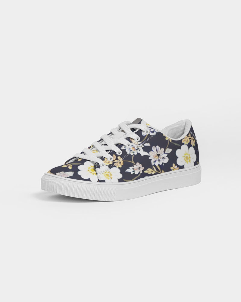 Pink flower black background Women's Faux-Leather Sneaker