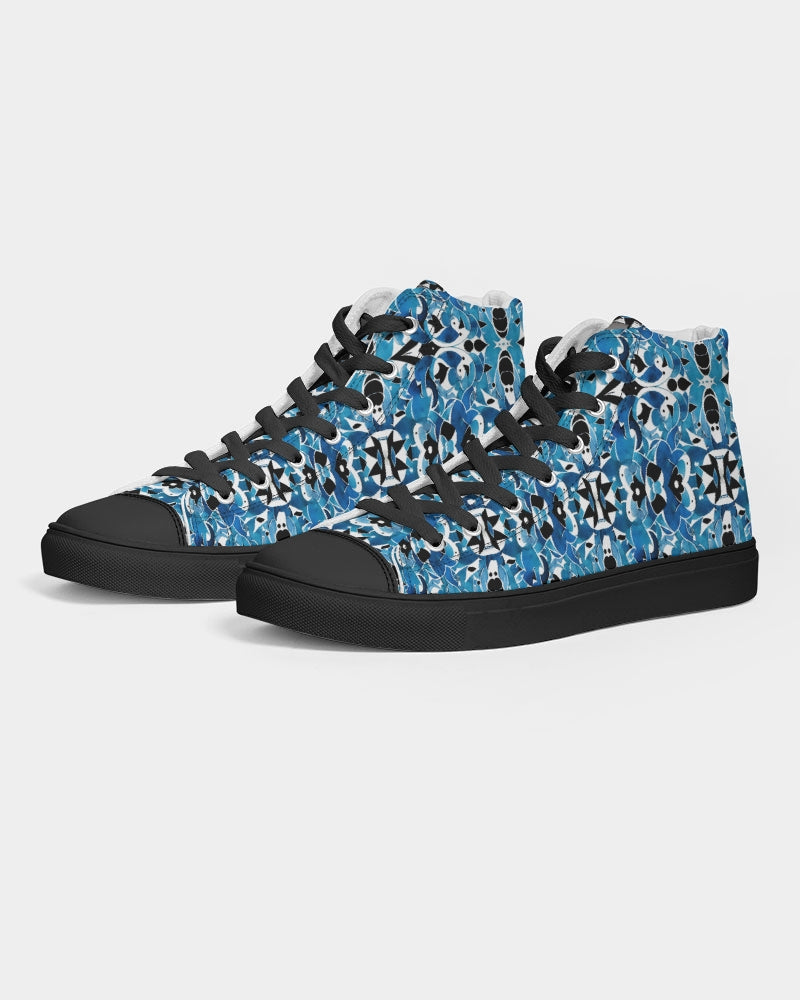 Blue Abstract pattern design Men's Hightop Canvas Shoe - Black