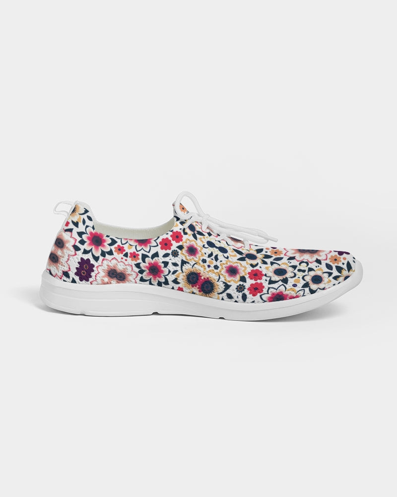 Abstract flower pattern Women's Lace Up Flyknit Shoe