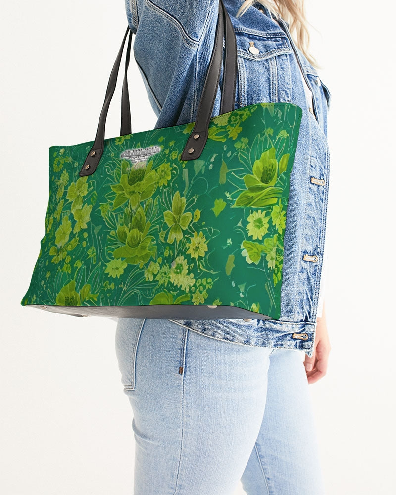 Lush green flower pattern design with logo Stylish Tote