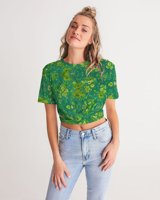 Green lush Repeat pattern Women's Twist-Front Cropped Tee