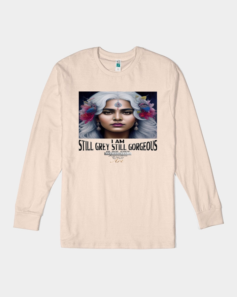 Promoting Indian women with silver grey hair Unisex Long Sleeve Tee | Lane Seven