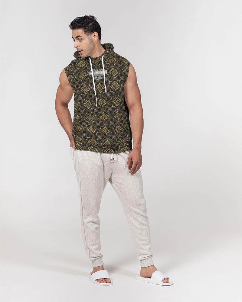 Brown Diamond pattern Men's Premium Heavyweight Sleeveless Hoodie