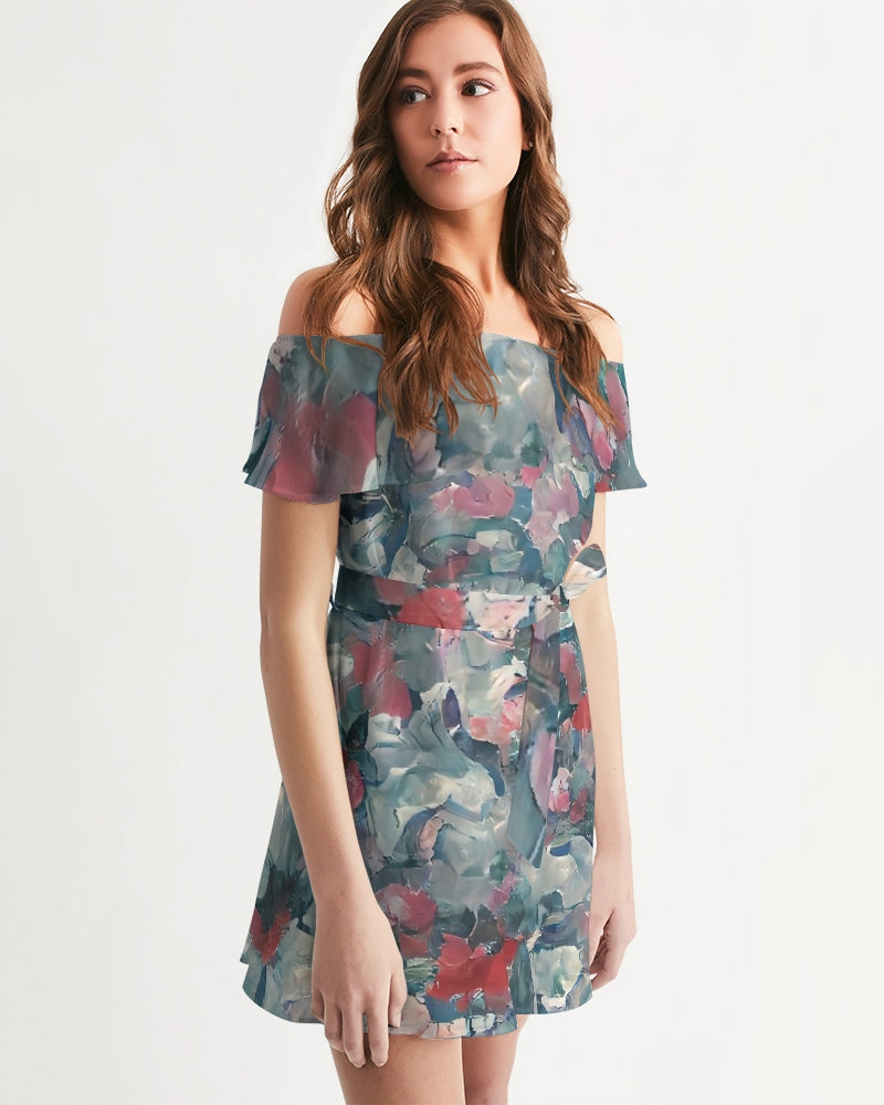 Abstract Rose design Women's Off-Shoulder Dress