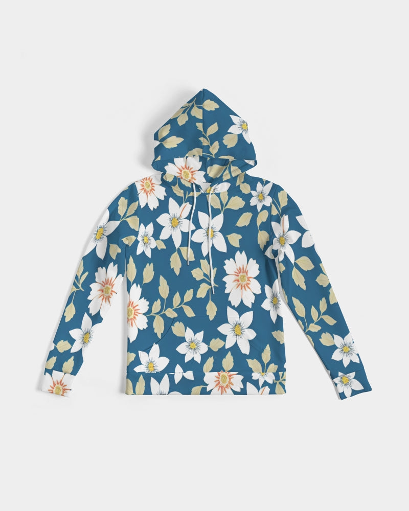 Dark blue background and white flower pattern Women's All-Over Print Hoodie