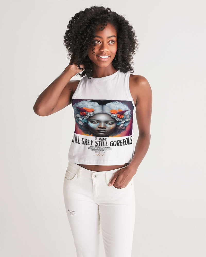 Promoting black women with silver grey hair Women's Cropped Tank