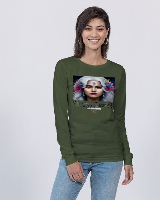 Promoting Indian women with silver grey hair Unisex Jersey Long Sleeve Tee | Bella + Canvas