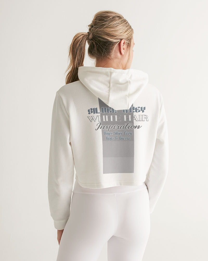 Promoting Asian women with silver grey Women's Cropped Hoodie