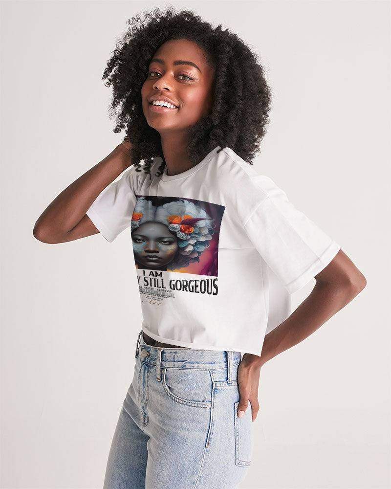 Promoting black women with silver grey hair Women's Lounge Cropped Tee