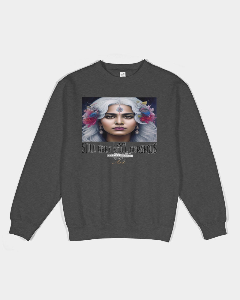 Promoting Indian women with silver grey hair Unisex Premium Crewneck Sweatshirt | Lane Seven