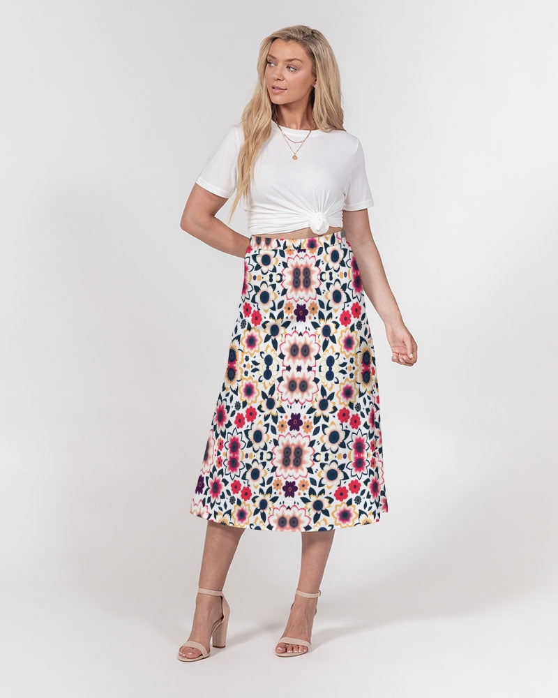 Abstract flower pattern Women's All-Over Print A-Line Midi Skirt