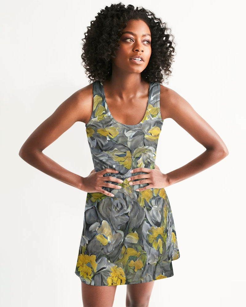 Orange and yellow and grey abstract design of Roses Women's Racerback Dress