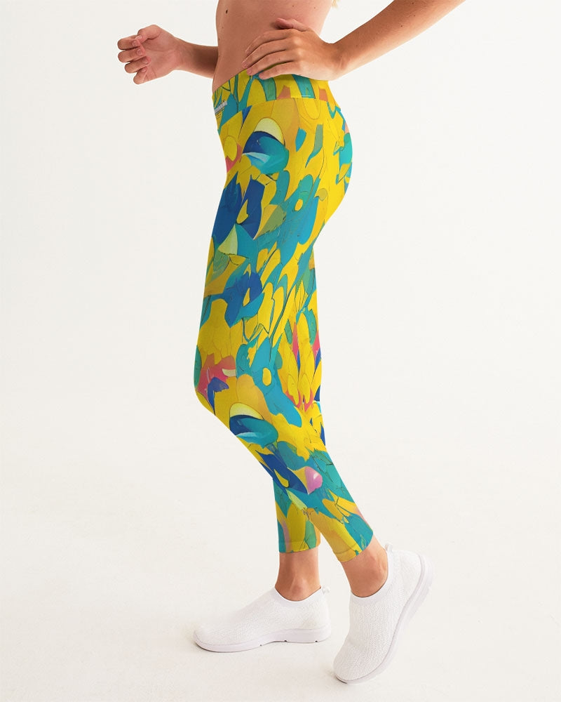 Beautiful yellow and blue hint of red pattern Women's Yoga Pants