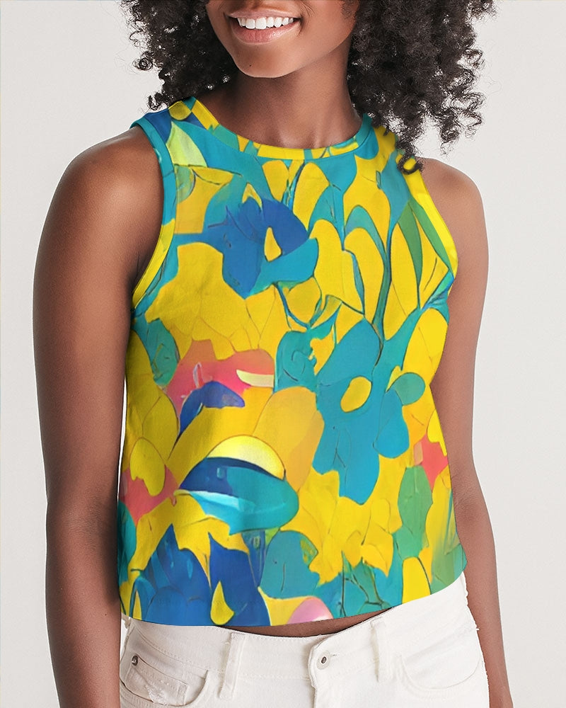 Beautiful yellow and blue hint of red pattern Women's Cropped Tank