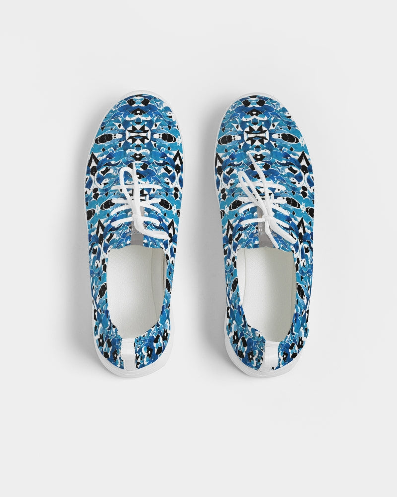 Blue Abstract pattern design Men's Lace Up Flyknit Shoe