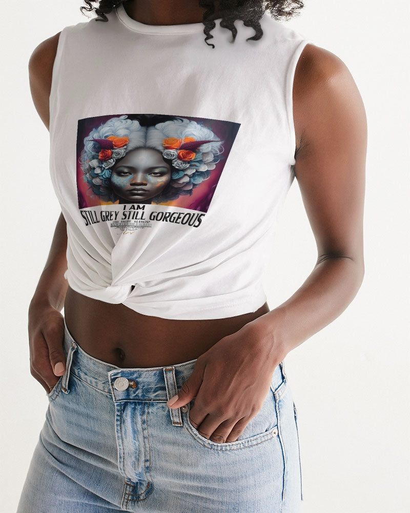 Promoting black women with silver grey hair Women's Twist-Front Tank