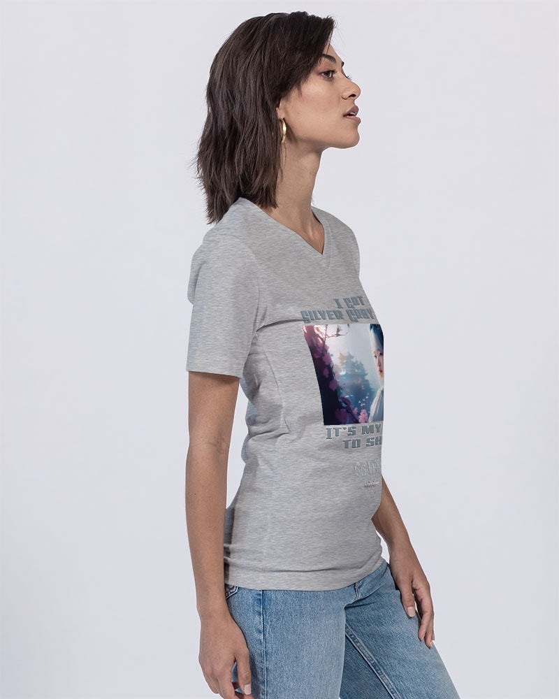 Asian sister with silver grey hair Unisex Jersey V-Neck Tee | Bella + Canvas