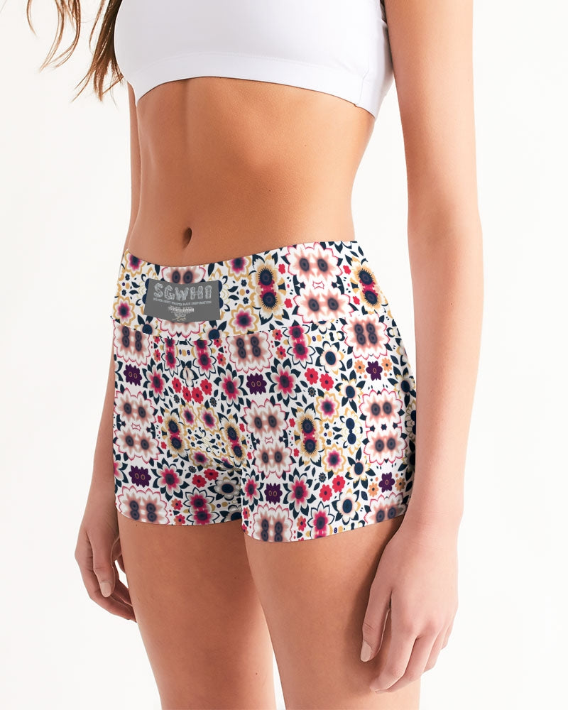 Abstract flower pattern Women's All-Over Print Mid-Rise Yoga Shorts