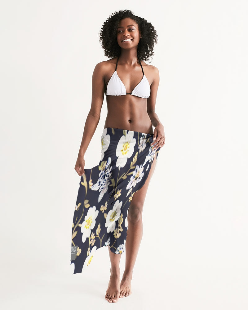 Pink flower black background All-Over Print Swim Cover Up