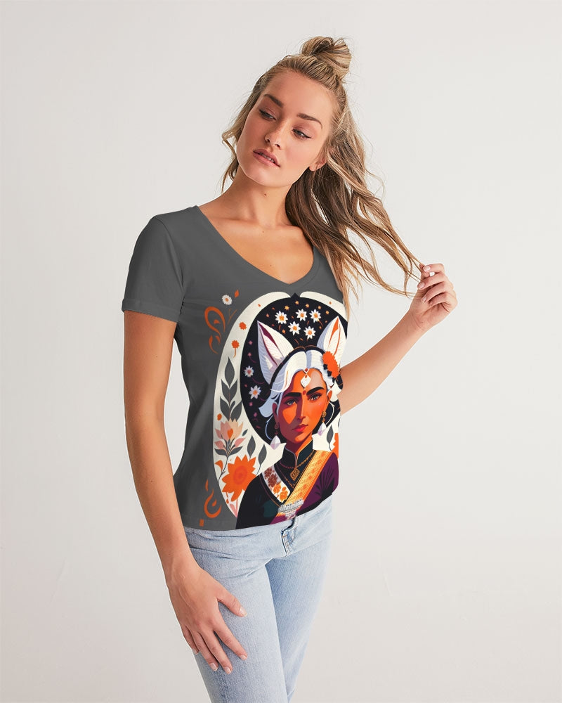 Indian Silver fox Women's V-Neck Tee