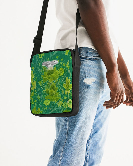 Lush green flower pattern design with logo Messenger Pouch