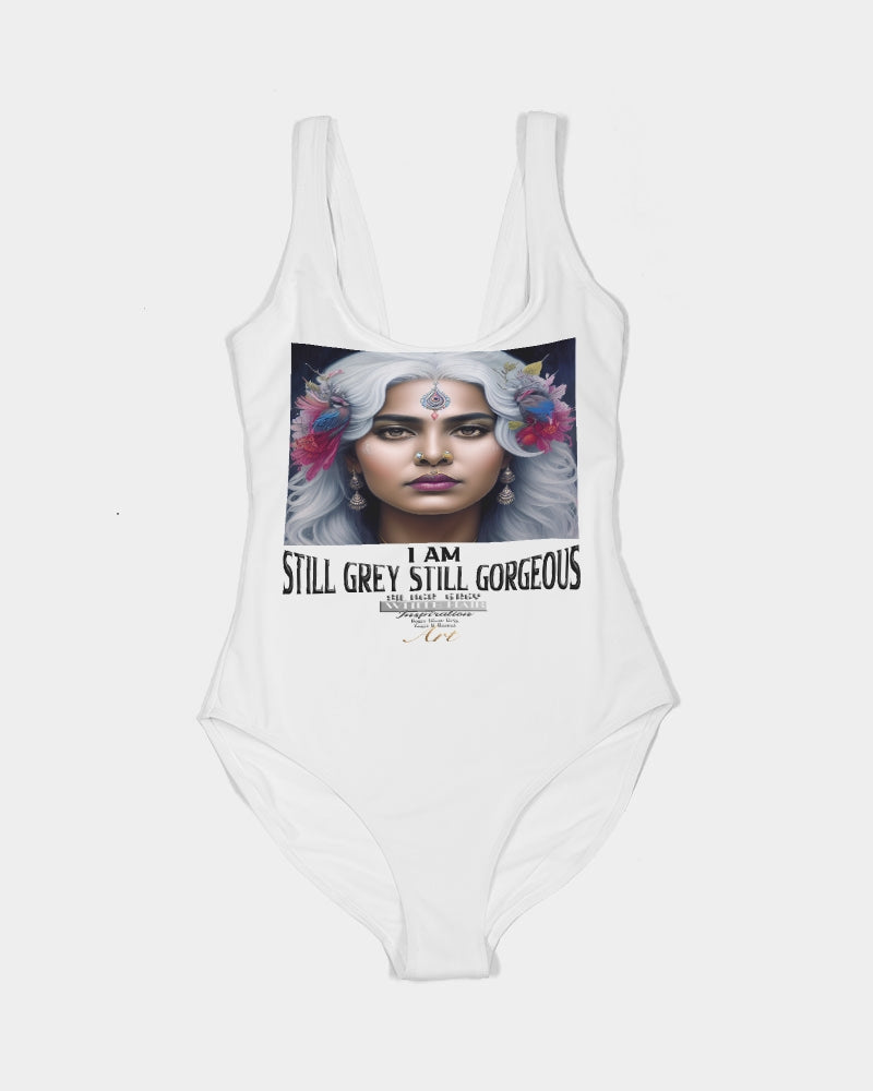 Promoting Indian women with silver grey hair Women's One-Piece Swimsuit