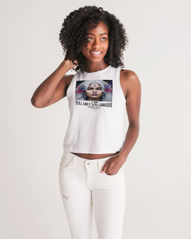 Promoting Indian women with silver grey hair Women's Cropped Tank